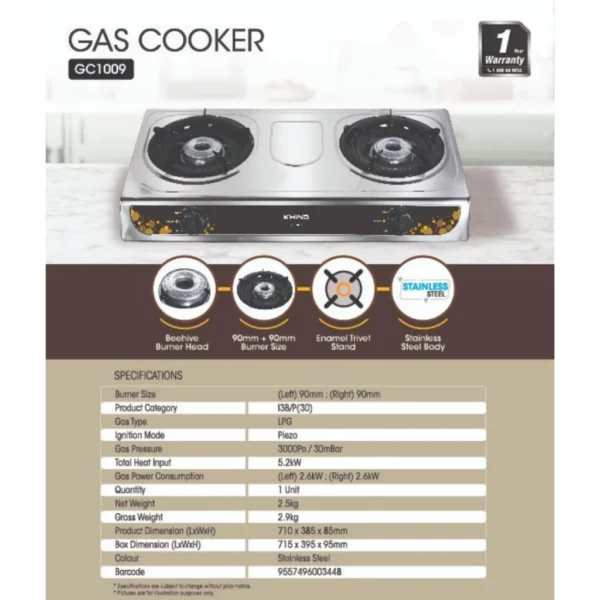 KHIND 2-BURNER GAS STOVE
